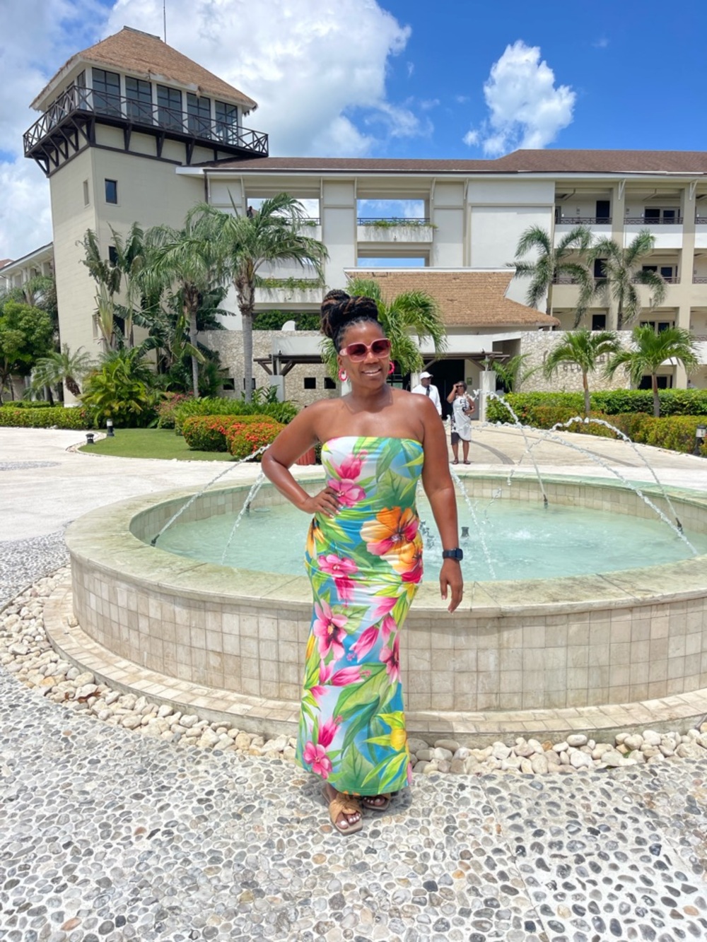 Strapless Tropical Floral Maxi Dress - Green